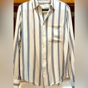 Sandro White and Navy Striped Casual Button Down Shirt